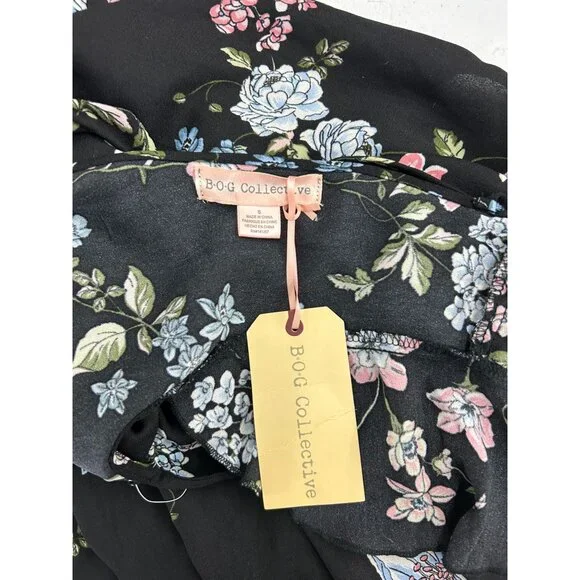 BO.G Collective Floral Wrap Maxi Dress Black/Blue Small With Flutter Sleeves NWT - Picture 3 of 16